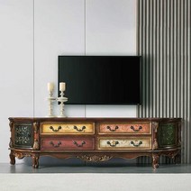 TV다이 복고풍 유럽스타일 고급 럭셔리 거실장 선반, 상세 페이지 참고, 브라운 빈티지 페인팅 2미터