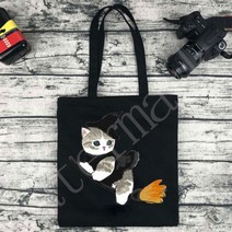 90 년대 Y2K 클래식 빈티지 토트 백 숄더백 여성용 볼사 컴프라 여성 고양이 블랙 코튼 캔버스 쇼핑 가방 소녀 하라주쿠