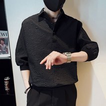 여름긴팔와이셔츠 봄 남자 칠부 팔토시 룩 솔리드 무지 트렌드 캐주얼상의 발 H라인 스승 건달카리스마 코디 4997769166