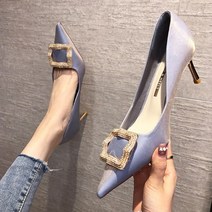 여자구두 하이힐 스틸레토힐 큐빅 보석 스퀘어 새틴 뾰족코 화려한 빈티지 힐 (색상 굽 다양)