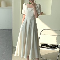 블랙 드레스 여성 2021 여름 새로운 프랑스 복고풍 기질 스퀘어 칼라 허리 긴 햅번 스타일의 작은 검은 드레스