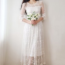 청순 빈티지 레이스 셀프웨딩롱드레스 웨딩스냅촬영 흰색원피스