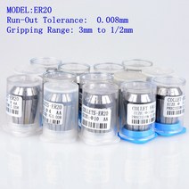 콜릿 척 볼트 탭 밸브 AA 고정밀 0.008 1/2 1/4 1/8 및 1-13mm ER20 콜렛 스프링 CNC 밀링 선반 도구 척, 07 ER20-7mm