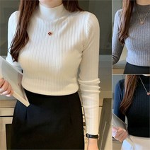 셀러허브 여성패션 여성티셔츠 하프넥 날씬해보이는 골지 긴팔 티셔츠