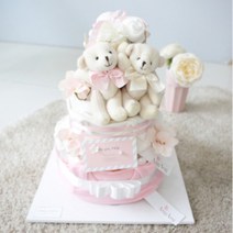 주식회사 앙앙 쌍둥이선물 우리는쌍둥이 3단 기저귀케익 (곰인형2개+바디슈트2장+미니타올2장), 돌선물