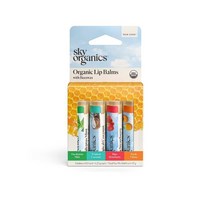 Sky Organics USDA 유기농 립밤 트리오 (스틱 3개) 겨울 맛 선물 팩 동물, Mint, Coconut, Strawberry, Cit