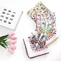 여성손수건 엠보 고급 CR면 쁘띠 목손수건 플라워 4장 1세트