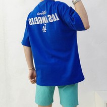 남자 오버핏 엘에이 스카치 프린팅 여름 반팔 티셔츠 미르미르