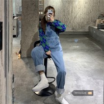 유에스 점프수트 멜빵바지 2021 봄신상 귀마소 하트 데님 멜빵바지 와이드 스트레이트핏
