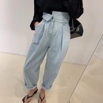 도매텍 드레스코드 애드립청바지 동대문 청바지 봄 여름 스타일 다목적 여성 주름 높은 허리 느슨한 빛 컬러 스트레이트 바지 하렘 스포츠 운동 아웃도어 액티비티 활동 내구성