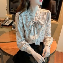긴 소매 우아한 꽃 무늬 셔츠 이른 탑