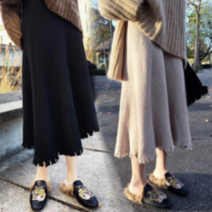 로미홀리 - 가을 겨울 롱스커트 밑단헤짐 니트롱치마 스커트 2191031-2