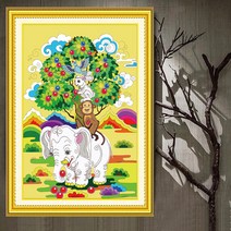HAENGBUK 아기 코끼리 원숭이 토끼 보석십자수 재물복 집순이 취미 DIY 키트, 하나, 80X120CM