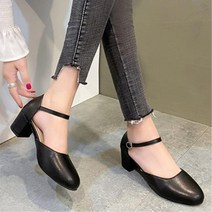 돌드업 귀여운 둥근 앞코 여자 메리제인 가죽 펌프스 5.5cm