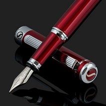 Scriveiner 최고급 프리미엄 만년필 (빨강) 매력적인 아름다움 크롬 마무리 Schmidt 펜촉(미디엄) 남성에게도 여성에게 최적 프로페셔널 중역 직장 품위있는 만년필 선물, 빨간색 + 중간 가리키다, 중간펜