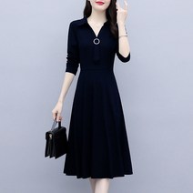 Momolatti 여성용 모던 벨티드 셔츠카라 미디엄 롱 A라인 원피스