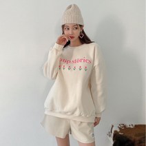 퍼니걸스 5708 튤립 플라워 진주 패치 기모 맨투맨 티셔츠 여성의류