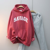 여성용 긴팔티 빅사이즈 SAVAGE 오버핏 기모 후드 맨투맨
