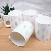 염료승화 디자인 MUG 4컬러 고양이 일러스트 머그컵 4p세트, 4개