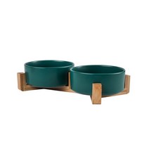 고양이 정수기 급수기 강아지 음수대 식수대 나무 받침대가 있는 세라믹 개 먹이 큰, 21.Green Double Bowl - S 400ML