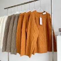 여성 라운드 니트 318# 울 꽈배기 굵은 실 가을 겨울 기본셔츠 박시 긴팔 톱 뉴타임즈 Z