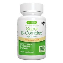 Super BComplex – 메틸화 지속 방출 클린 라벨 B 복합체 메틸폴레이트 부스트 B12 메틸코발라민 비건 실험실 인증 Igennus 소형정 180정, 180 Count (Pack of 1)