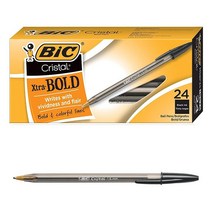 BIC 크리스탈 엑스트라 볼드 볼펜 블랙 두꺼운 굵기 1.6mm 24개입 3559961541, 1 Count (Pack of 1)_Black, Black_1 Count (Pack of 1)