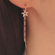 coco샵 925귀걸이 트루앤 스타 별라인 은귀걸이 순은 실버 두줄체인 이어링 귀걸이