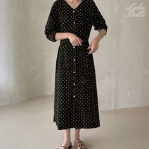 라라벨 여성용 원피스 홀릭 라운드넥 패턴 도트 롱 원피스