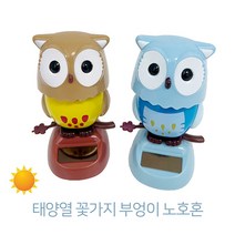 태양열 꽃가지 부엉이 쏠라 노호혼 피규어 차량용 장식 흔들인형 2color, 블루