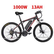 전기 자전거 강력한 500W 1000W 모터 산악 자전거 21 속도 26 인치 SMLRO 48V13AH 큰 배터리 이동식 리튬 배터리, 블랙 레드 -1000W13AH, 중국