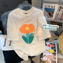 새는 것을 줍다 전문점 철회함 잔품명세서 스위트 캐릭터 플라워 송이 프린팅반팔티셔츠 여성 여름 트렌드