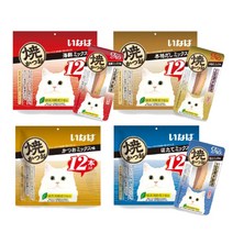 이나바 챠오 야끼가츠오 야끼가다랑어 통살 4종 대용량 12p 고양이 촉촉 통살 간식, [QSC-25] 야끼가츠오 가리비관자믹스 (12p)