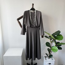 여성 루즈 가오리 핏 티셔츠+플레어 롱스커트 세트 3컬러