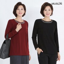 모슬린 여성 엄마옷 큐빅 네크라인 라운드 티셔츠 FTS808321 마담/미시옷/중년여성의류/빅사이즈/40대/50대/60대여성옷