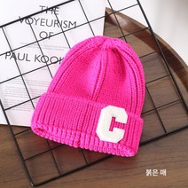 일본계 여 추동 레터링 C 자수 비니 패션 커플 기모 비니