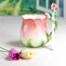 프리라이프-로즈 머그잔 세라믹커피잔 찻잔 우유 컵, 320ml, 빨간색