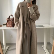 여성 모직 롱 코트 루즈핏 허리벨트SET