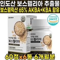 인도 인도산 AKBA KBA 보스웰릭산 65 65% 우슬 치커리 추출 분말 식약처 식약청 해썹 HACCP 인증 인정 보스웰리아 보스웰리스 보수웰리아 보슬웰리아 가루 분말 파우더, 60정 X 6통 (6개월분) + 알약케이스