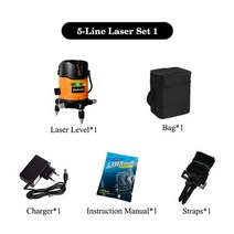 다기능레이저수평기 광파기 Makeda 25 라인 셀프 링 360도 로터리 전문 수평 수직 크로스 그린 빔 도구, 5줄 세트1