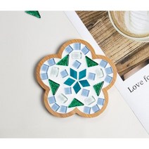 diy 타일 티코스터 만들기 1+1 타일아트 재료 패키지 모자이크 컵 받침, A- 작은 꽃 코스터 - 그린 블루(A+1), DIY만들기키트