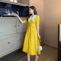 리얼 최신 여름 반팔 조거 리본 셔츠 원피스 여 프렌치 미니멀 미디스커트