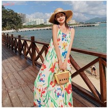 WPUY 싼야 비치 리조트 비치 스커트 여름 프린팅 나시 원피스 해남 관광 사진 긴 치마.