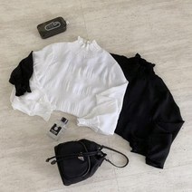 바보사랑 여자 레이어드 목폴라 주름원단 퍼프 블라우스.옷자락(무료배송)