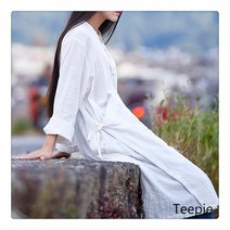 티피 면과 린넨 자수 블라우스 여성 문학 복고풍 선 티 드레스 셔츠