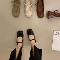 발편한 스틸레토 하이힐 펌프스 미들힐 메리제인 가보시힐 두꺼운 힐 로퍼 작은 가죽 신발 신발 mary jane 블랙 스퀘어 발가락 신발