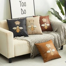 땡스앤몰 8D 왕관 벌꿀 가죽 쇼파쿠션 배갯잇 침대등쿠션 식탁의자 미용실 대형 쿠션커버, 카멜, 솜세트