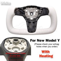 carbar yoke 가죽 스티어링 휠 경주 for tesla model 3 y 2017-2021 with carbon fibre backheated optional, 새로운 y 흰색 난방