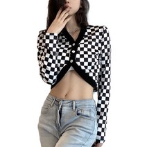 원목 바둑판 고급 여성 단추 아래로 자르기 탑 유행 긴 소매 인쇄 셔츠 봄 가을 검사기 카디건 의류, [01] Black, [01] S