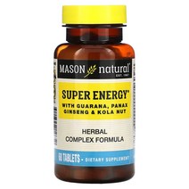 Mason Natural 슈퍼 에너지 과라나 인삼 콜라 넛 함유 60정, 6병